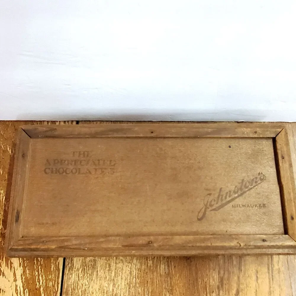 Vintage Johnston's Candies Wooden Chocolate Box Antique Advertising Decor